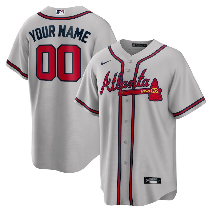 Men Atlanta Braves Nike Gray Road Custom Replica MLB Jersey->customized mlb jersey->Custom Jersey
